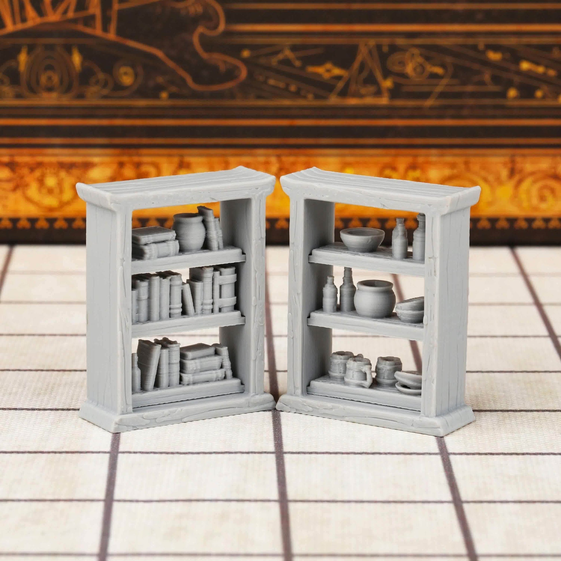 2pcs RPG Miniature Set - Interchangeable Shelves Bookcase & Cupboard