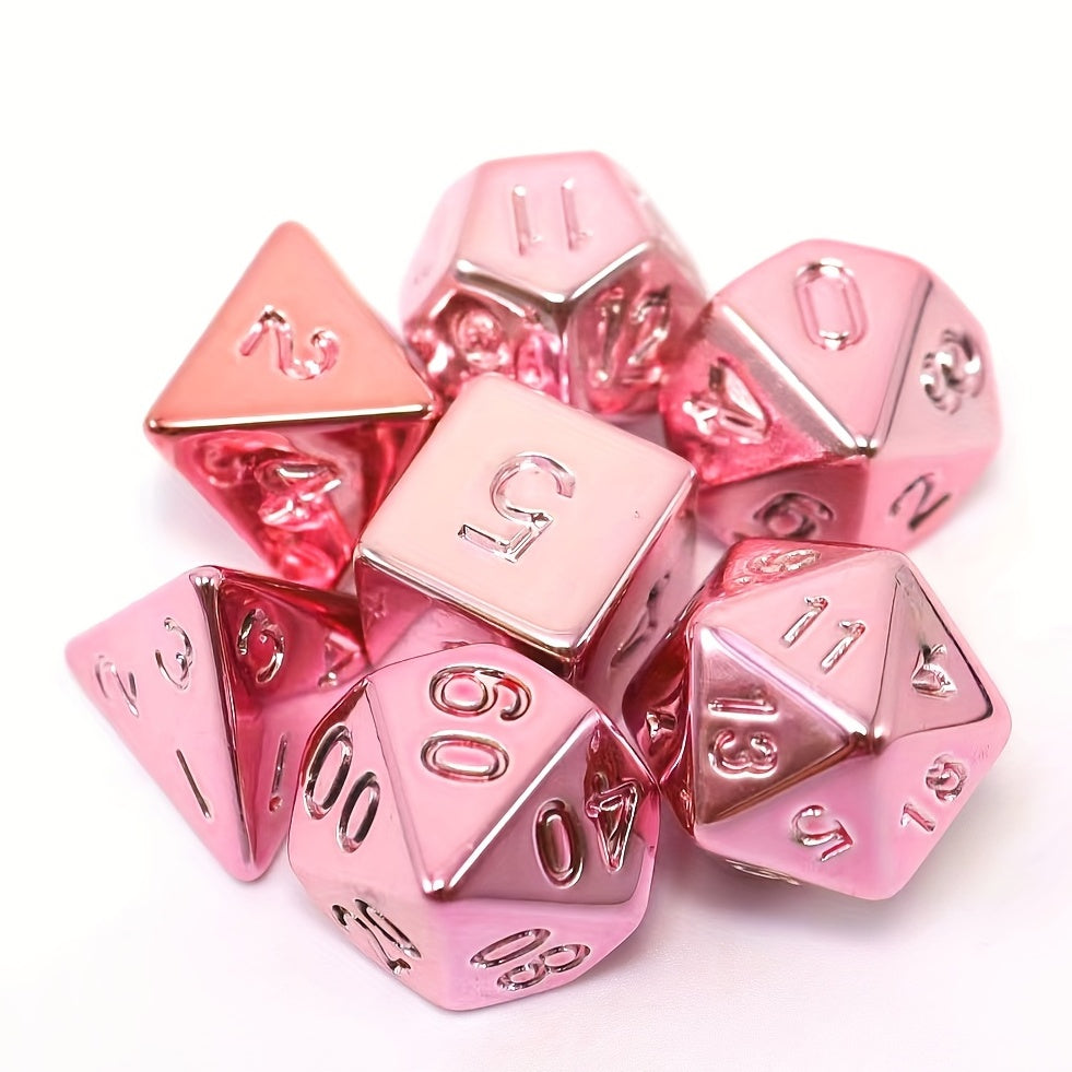 7-Piece Polyhedral Hot Pink Metal DND Dice Set