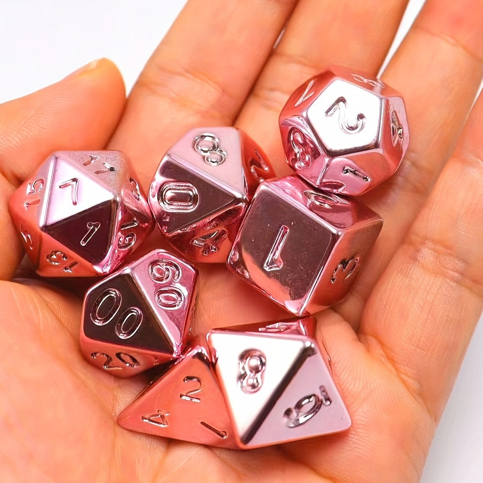 7-Piece Polyhedral Hot Pink Metal DND Dice Set