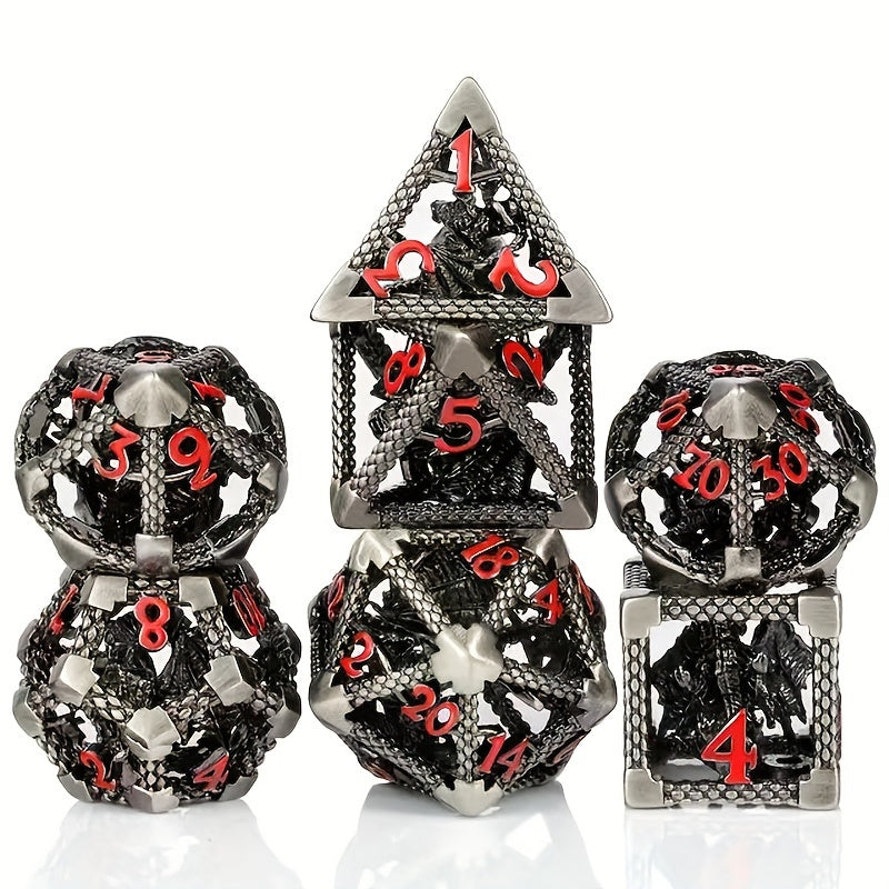 3D Dragon Hollow-Face Polyhedral Metal Dice Collection