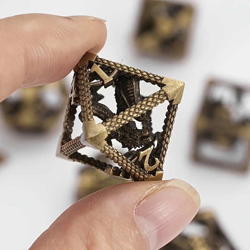 3D Dragon Hollow-Face Polyhedral Metal Dice Collection
