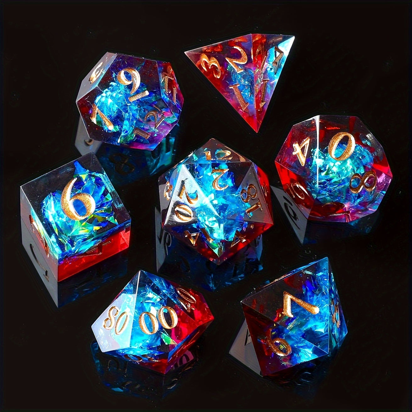 Two-Tone Polyhedral Dice Collection – 7-Piece Sets in Blaze Fury, Frostbite Azure, Nebula Orchid & Glacial Drift