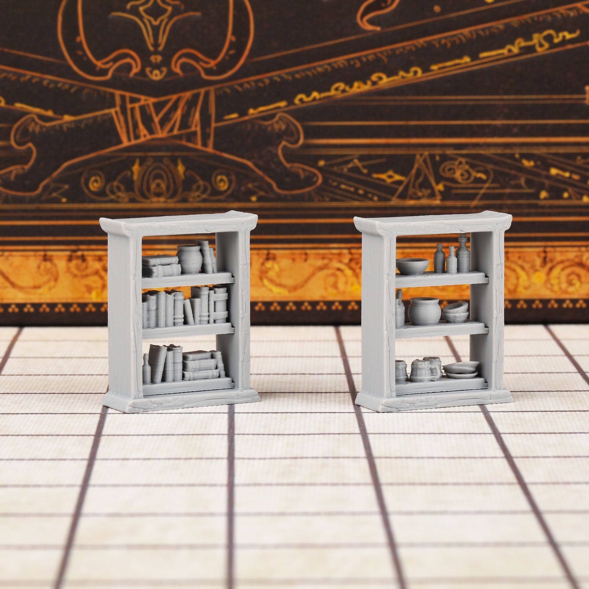 2pcs RPG Miniature Set - Interchangeable Shelves Bookcase & Cupboard