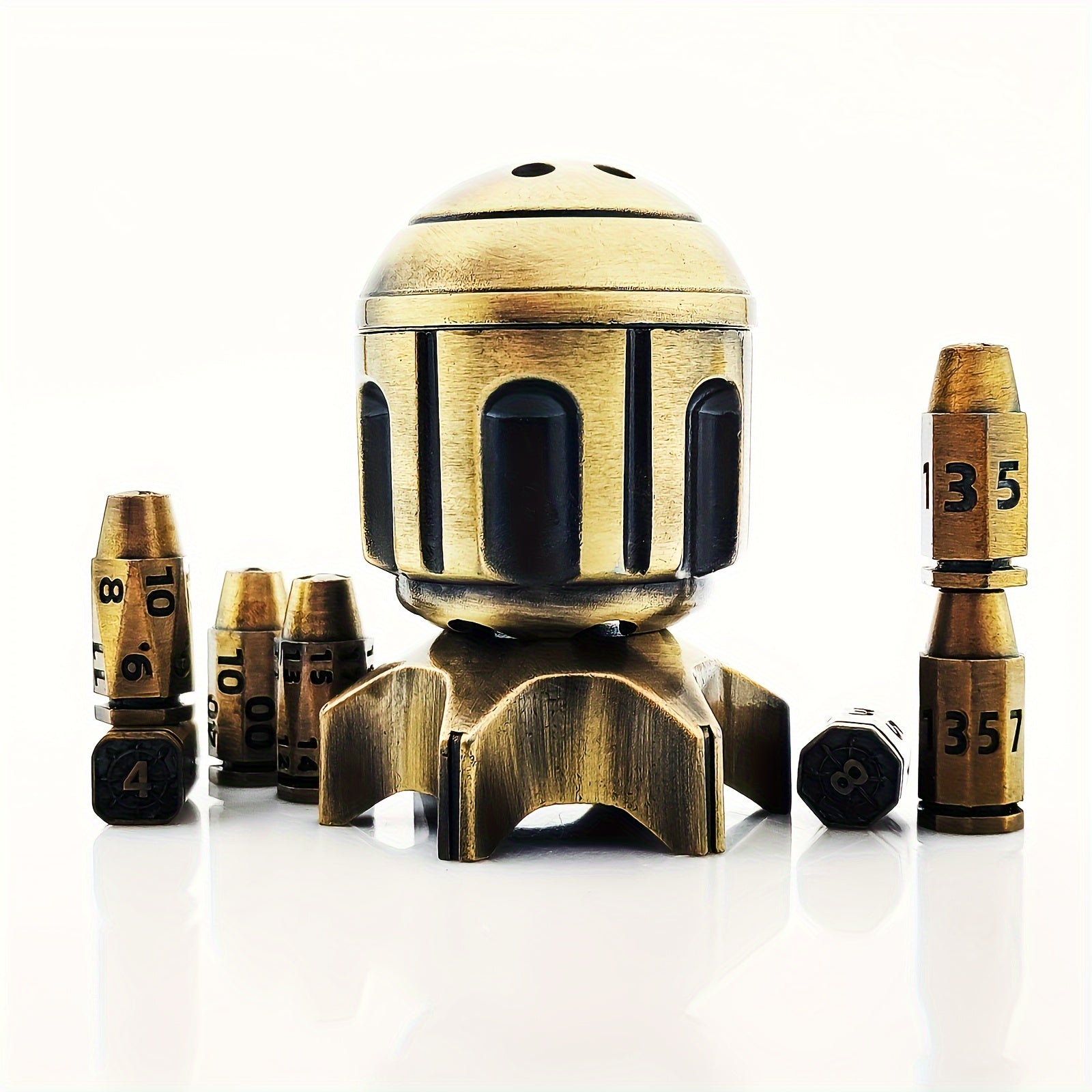 Rotating Revolver Barrels Metal Bullet 7pc Dice Set