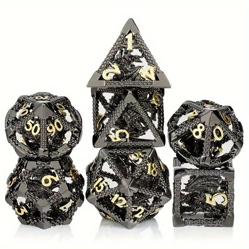 3D Dragon Hollow-Face Polyhedral Metal Dice Collection