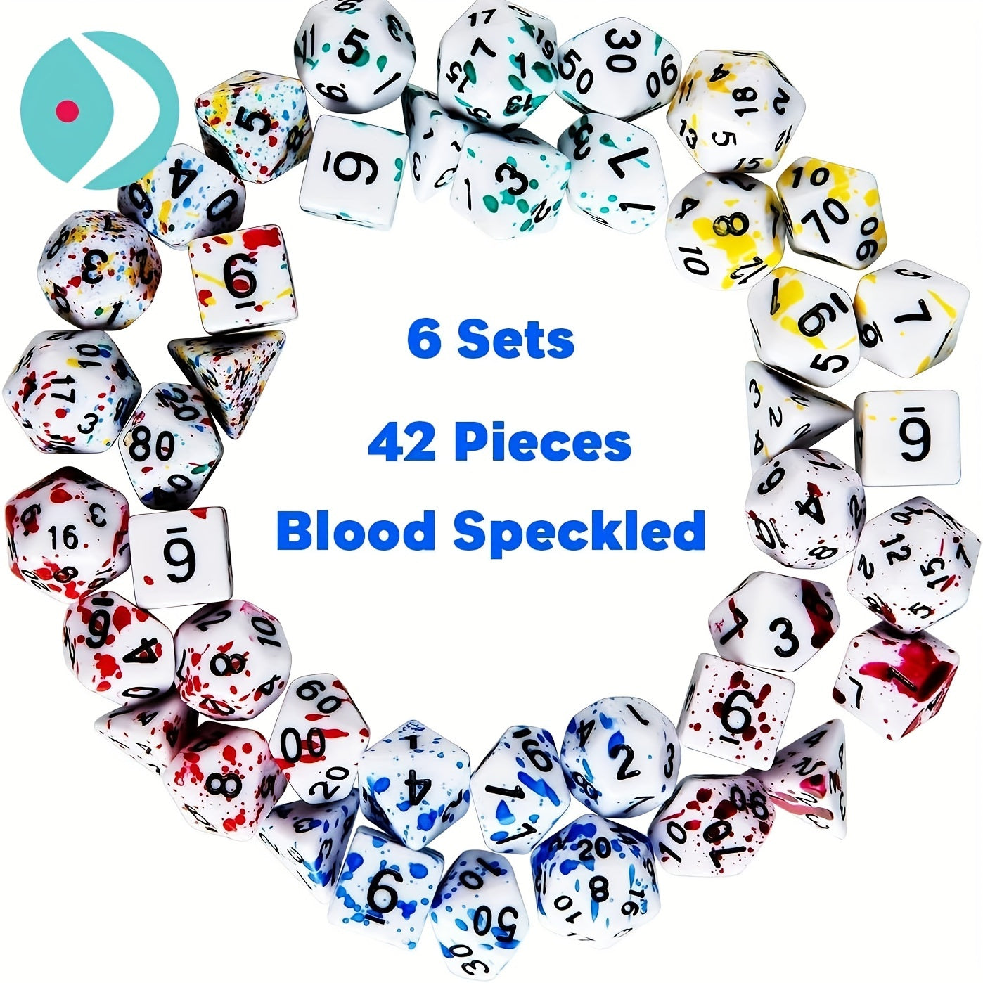 Multicolor Dice Set 6 sets of 7 (42 Pcs) Polyhedral Speckled Dice