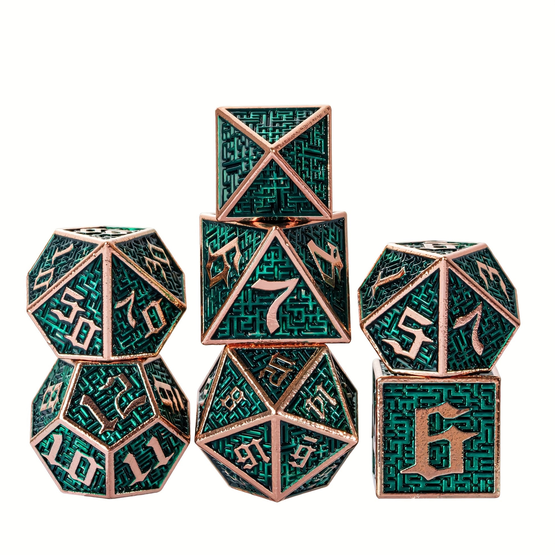 Wizard School House Colors Polyhedral Metal Dice Set – 15 Austere Variants with Gold & Silver Accents (7-Piece)