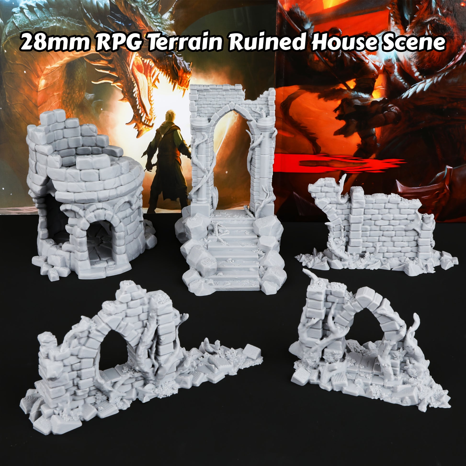1 Set 28mm RPG Terrain Archway, Walls, and Tower Ruins
