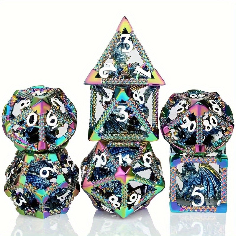 3D Dragon Hollow-Face Polyhedral Metal Dice Collection