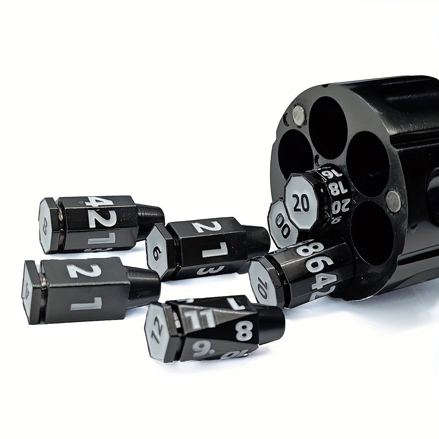 Rotating Revolver Barrels Metal Bullet 7pc Dice Set