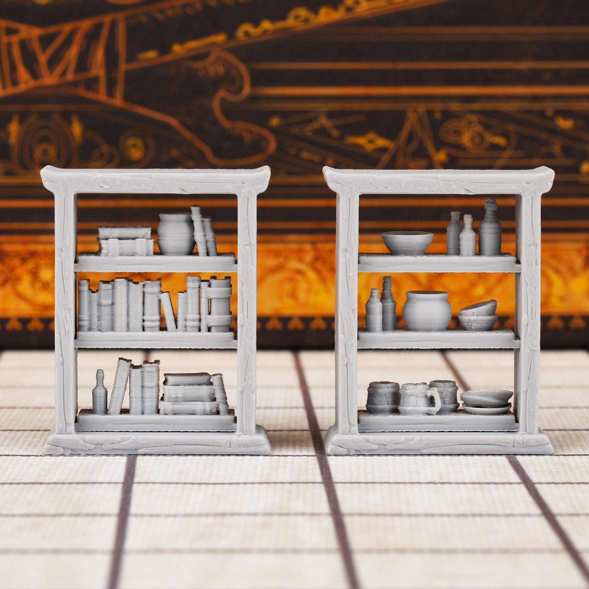 2pcs RPG Miniature Set - Interchangeable Shelves Bookcase & Cupboard
