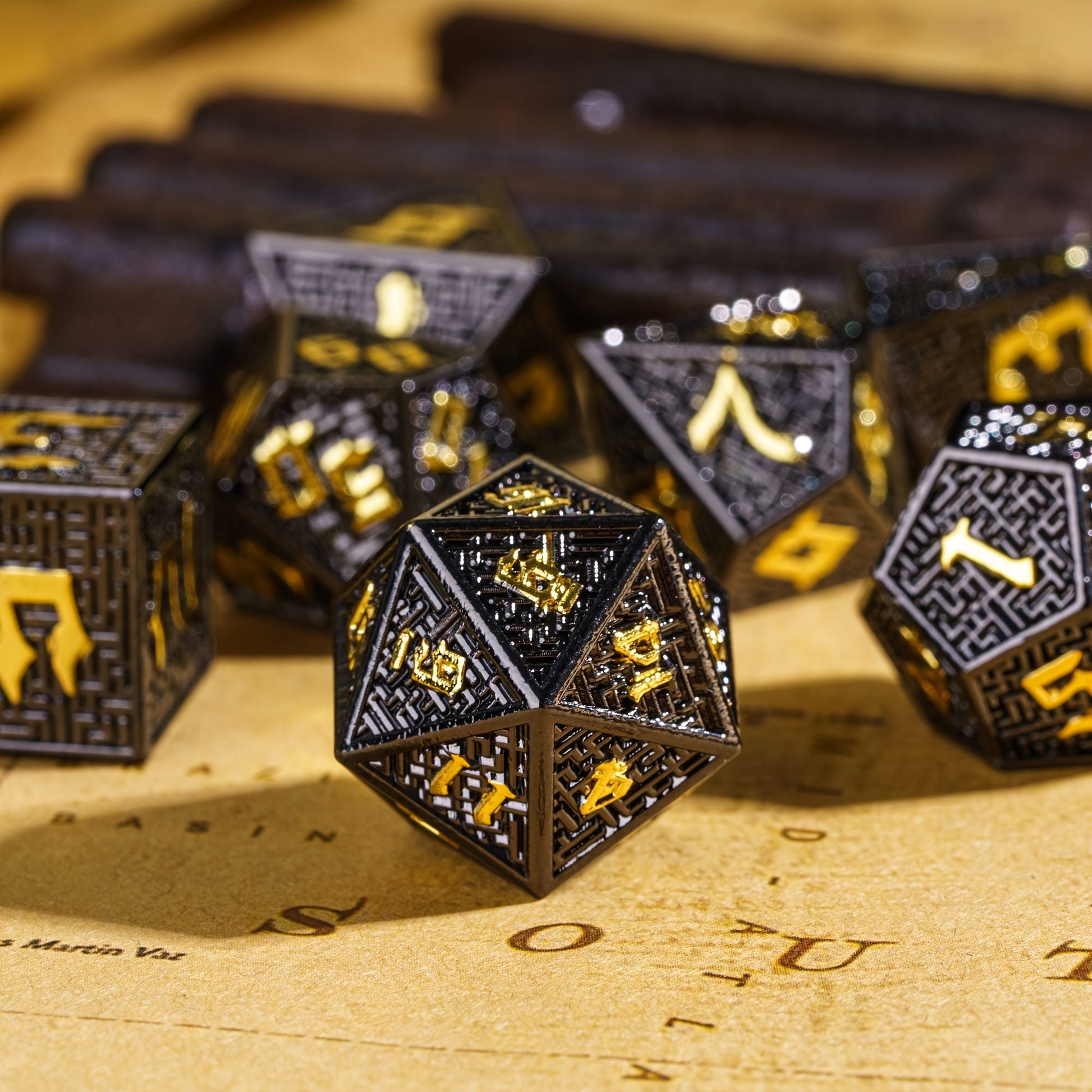 Wizard School House Colors Polyhedral Metal Dice Set – 15 Austere Variants with Gold & Silver Accents (7-Piece)